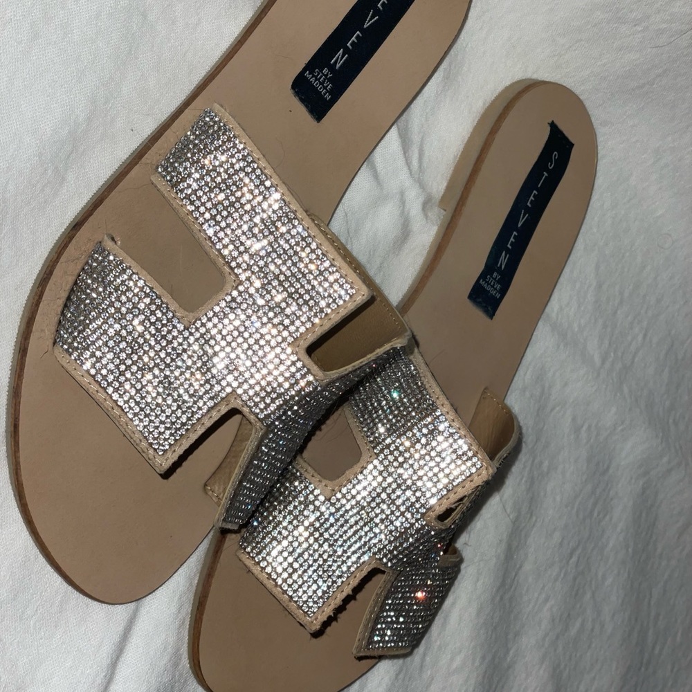 Steven By Steve Madden Rhinestone Shimmer Slides 7.5